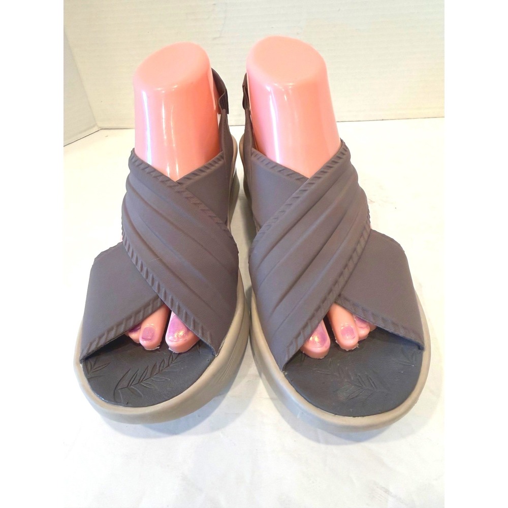 BZees Crisscross Sunset‎ Brown Slingback Stretch Platform Wedge Sandals Size 9